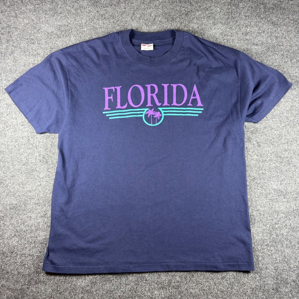 Vintage Hanes Heavyweight 50/50 Florida T-Shirt Navy Blue XL Graphic Tee